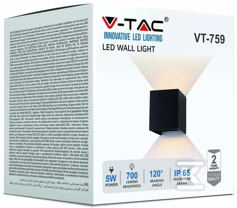 Oprawa ścienna V-TAC 5W kinkiet góra - 217078