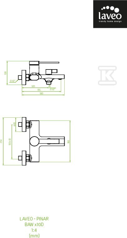 Bateria wannowa PINAR ścienna bez - BAW_010D