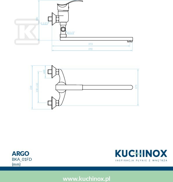 Bateria wannowa ARGO ścienna z ruchomą - BKA_01FD