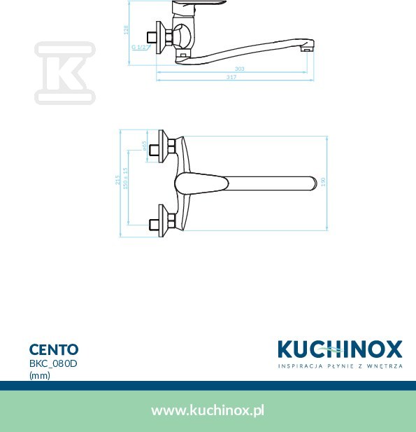 Bateria zlewozmywakowa CENTO ścienna - BKC_080D