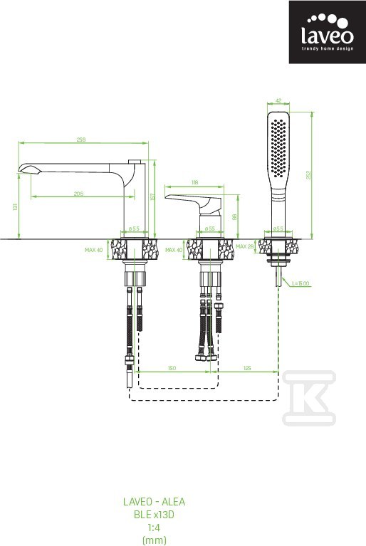 Bateria wannowa ALEA stojąca 3-otworowa - BLE_013D