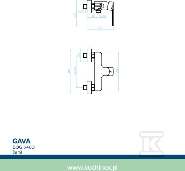 Bateria natryskowa GAVA ścienna bez - BQG_040D