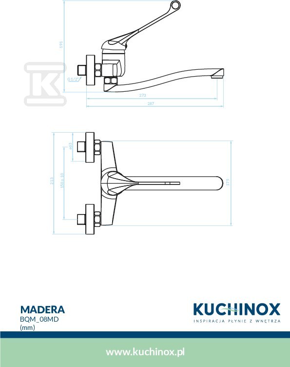 Bateria zlewozmywakowa MADERA ścienna - BQM_08MD