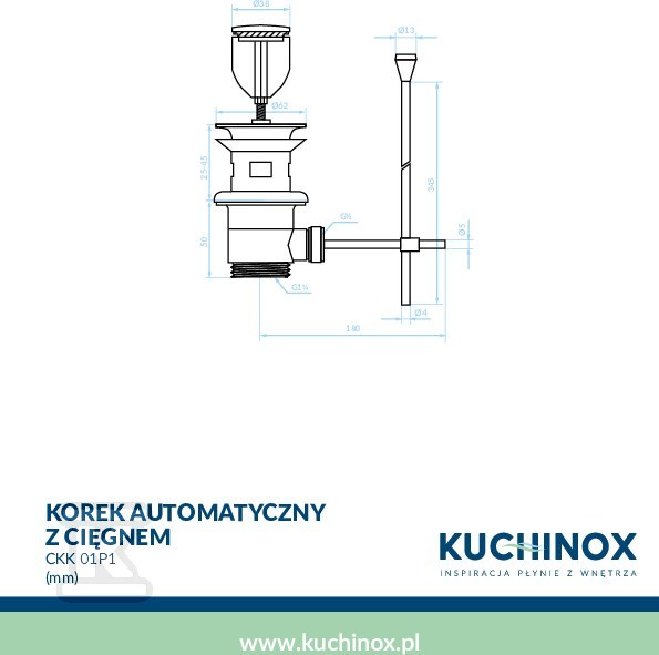 Korek automatyczny z cięgnem, chrom - CKK_01P1