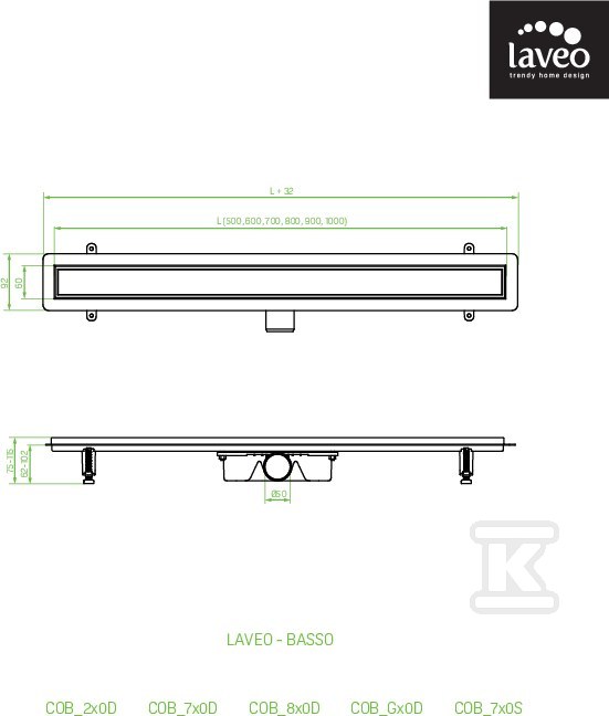 Odpływ liniowy BASSO 80 cm - COB_280D