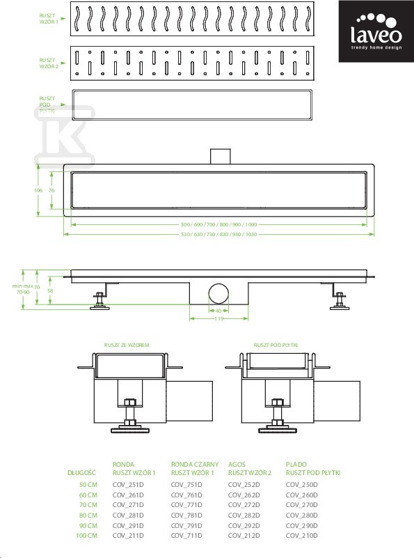 Odpływ liniowy PLADO 60 cm - COV_260D