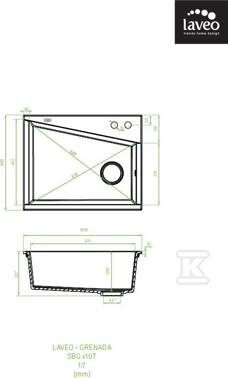 Zlew granitowy GRENADA 1 komorowy - SBG_510T