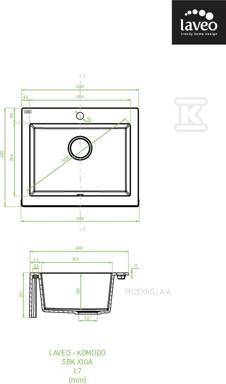 Zlew granitowy KOMODO 1 komorowy - SBK_610A