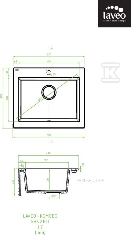 Zlew granitowy KOMODO 1 komorowy - SBK_610T