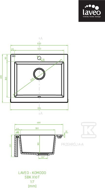 Zlew granitowy KOMODO 1 komorowy - SBK_710T
