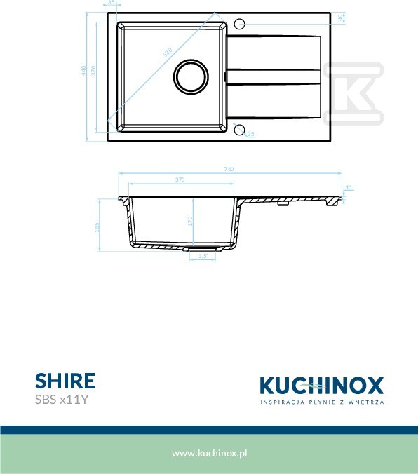 Zlew granitowy SHIRE 1 komorowy z - SBS_411Y