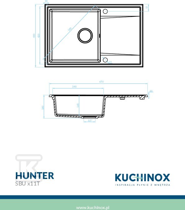 Zlew granitowy HUNTER 1 komorowy z - SBU_511T