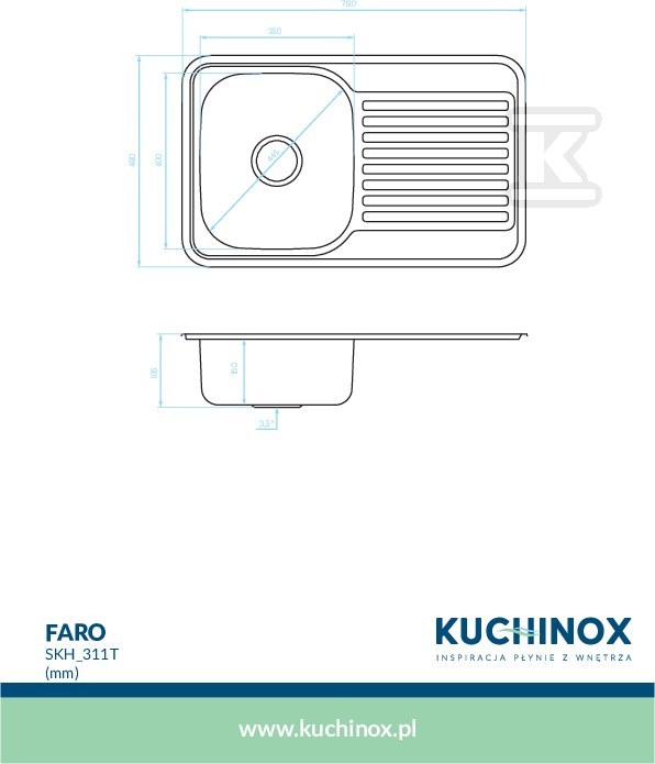 Zlew stalowy FARO wpuszczany 1 komorowy - SKH_311T