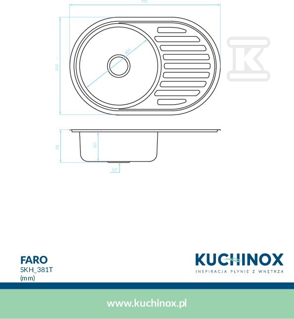 Zlew stalowy FARO wpuszczany 1 komorowy - SKH_381T