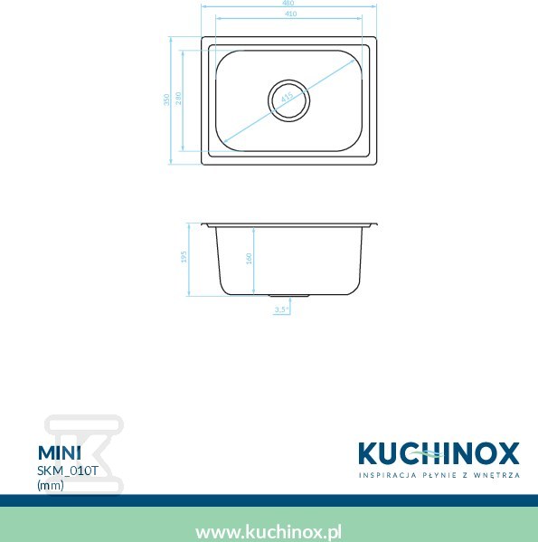 Zlew stalowy MINI wpuszczany 1 komorowy - SKM_010T