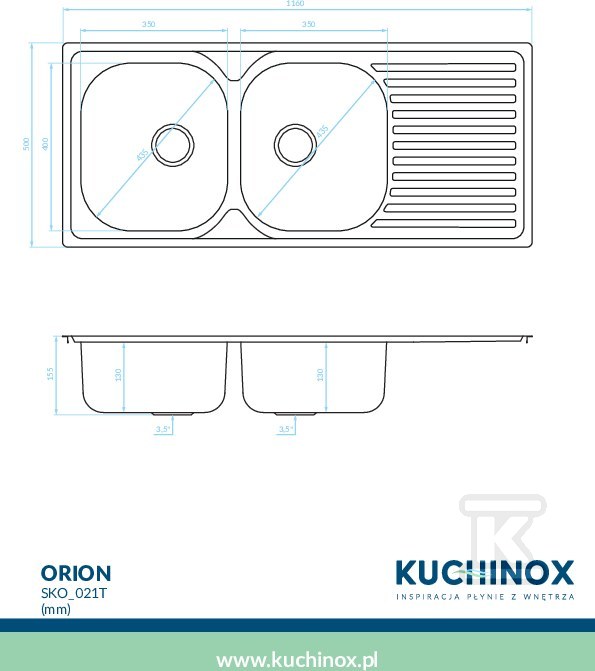 Zlew stalowy ORION wpuszczany 2 - SKO_021T