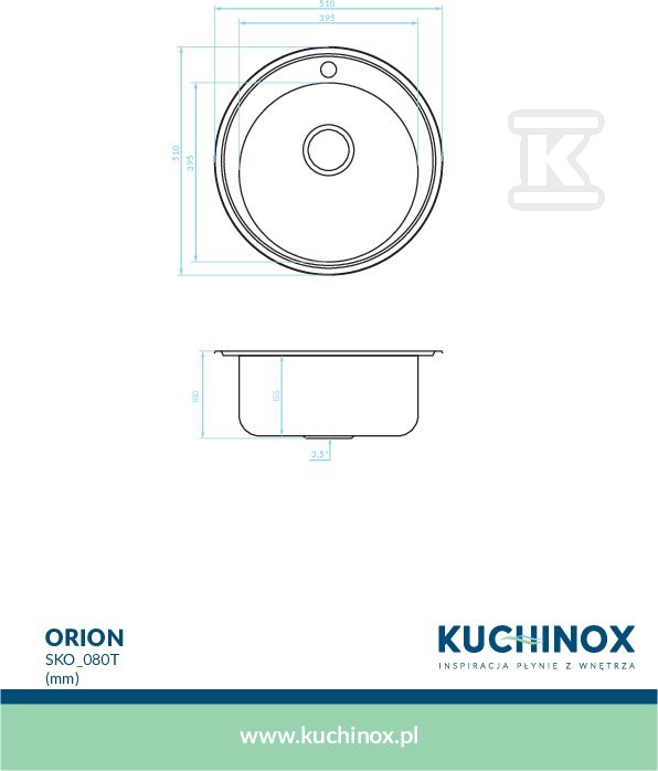 Zlew stalowy ORION wpuszczany 1 - SKO_080T