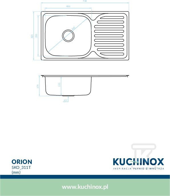Zlew stalowy ORION wpuszczany 1 - SKO_311T