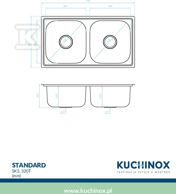 Zlew stalowy STANDARD wpuszczany 2 - SKS_320T