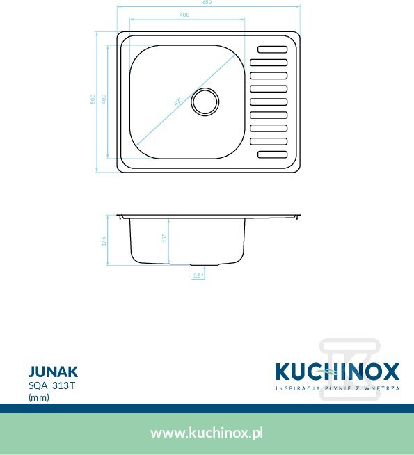 Zlew stalowy JUNAK wpuszczany 1 - SQA_313T