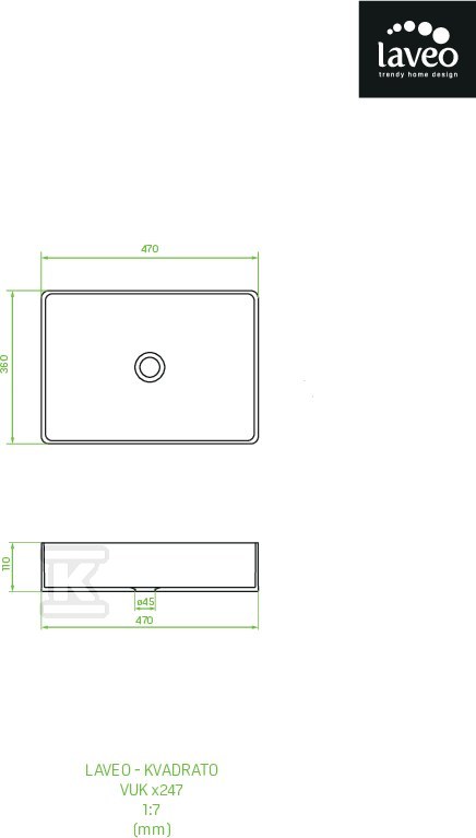 Umywalka KVADRATO nablatowa 47x36 cm - VUK_6247
