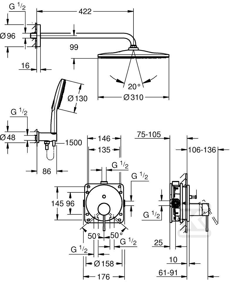 Concealed shower set Essence with - 25287GN0