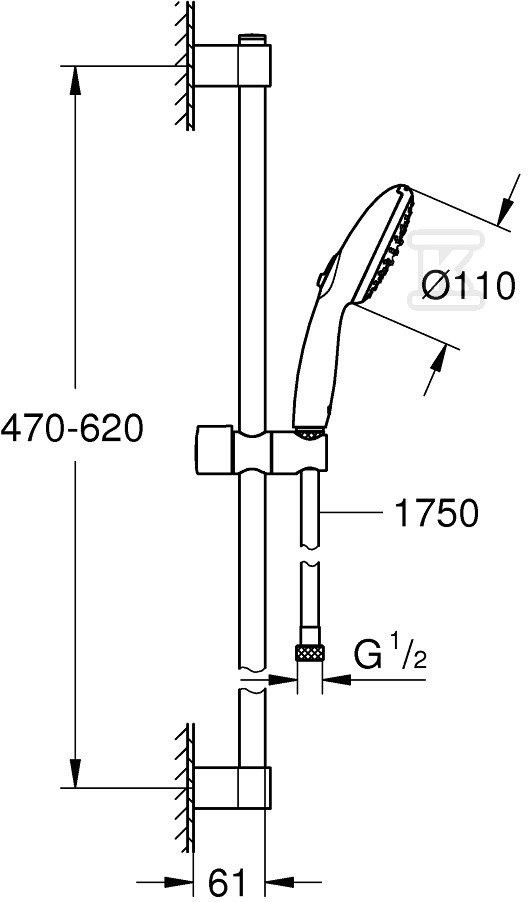 Shower set with 600 mm shower rail, - 269152433