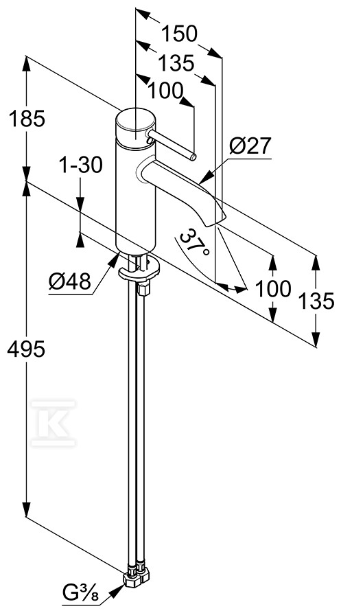 Bateria umywalkowa BOZZ jednouchwytowa, - 38282N076