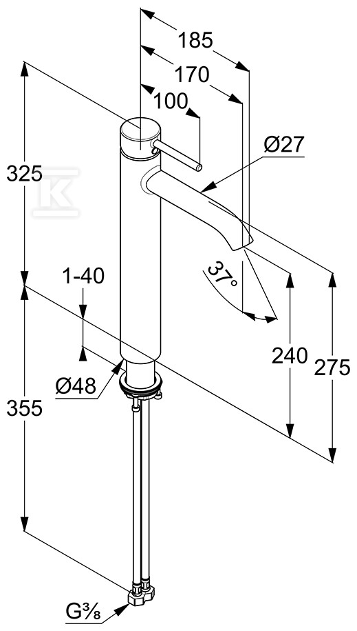 Bateria umywalkowa BOZZ jednouchwytowa, - 38286N076