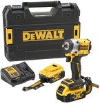 Klucz Udarowy DEWALT XR 18V bezszczotkowy 1/2", moment 406Nm, 2 akumulatory 5.0Ah, ładowarka i kufer TSTAK w kolorze Czerwonym DCF921P2LRT-QW