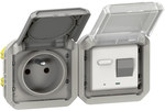 Gniazdo pojedyncze z uziemieniem 2P+Z, RCBO, mechanizm 16 A-250 V~ - szare, NOWE PLEXO 55