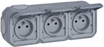Gniazdo potrójne z uziemieniem 3x2P+Z, poziome, komplet natynkowy 16A-250V~- szare, NOWE PLEXO 55