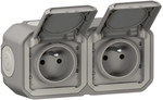 Gniazdo podwójne z uziemieniem 2x2P+Z, poziome, komplet natynkowy 16A-250V~- szare, NOWE PLEXO 55