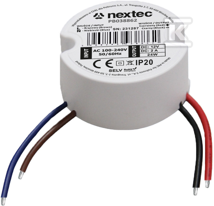 Round power supply 50mm, 12V, IP20, 2A, - PB038862