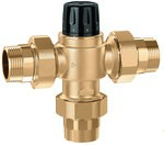 Регульований термостатичний змішувальний клапан для централізованих систем. Корпус виготовлений зі сплаву, стійкого до вимивання цинку 1 35÷65°C