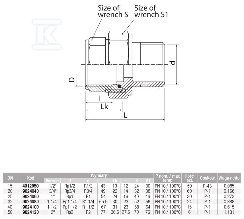 Racord drept scurt 1/2" inel O din - 4912050