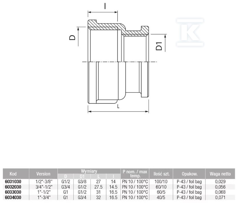 TWIST Reduction sleeve 3/4"-1/2" brass - 6032030