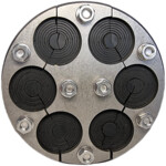 Газо-водощільний прохід для переходів інсталяцій, зовнішній діаметр 150mm, шестиотворова конструкція, діапазон внутрішніх отворів від 12mm до 38mm.