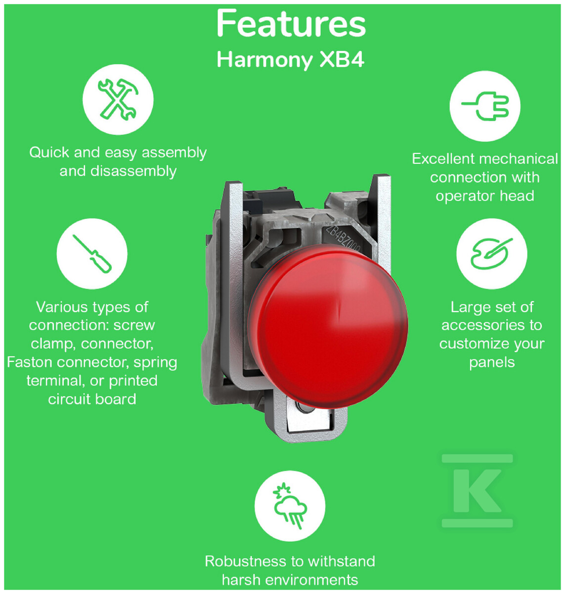 24V LED light indicator, green - XB4BVB3