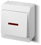 1-pole, two-way switch, illuminated, surface-mounted, IP44, white, HERMES