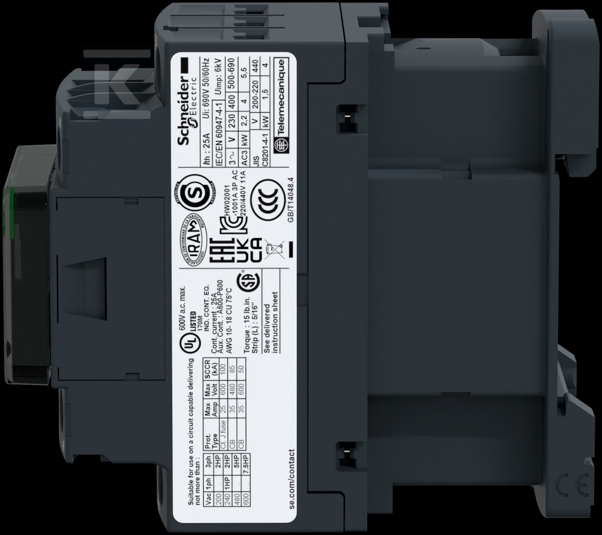 Contactor D 3P Ac3-12A,Nz+No,48V - LC1D12E7