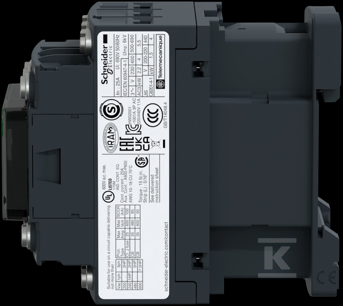 Контактор TeSys D AC3 18A 3P 1NO 1NC - LC1D186BD