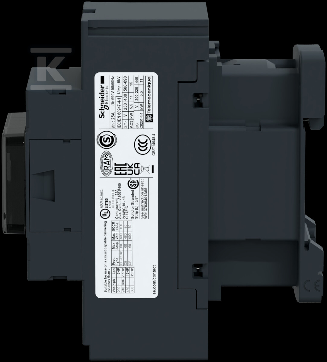 Контактор силовий TeSys D AC3 25A 3P - LC1D253P7