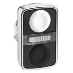Interruptor de botão de dois botões, plano, branco/preto, auto-retornável, com LED e acabamento metálico