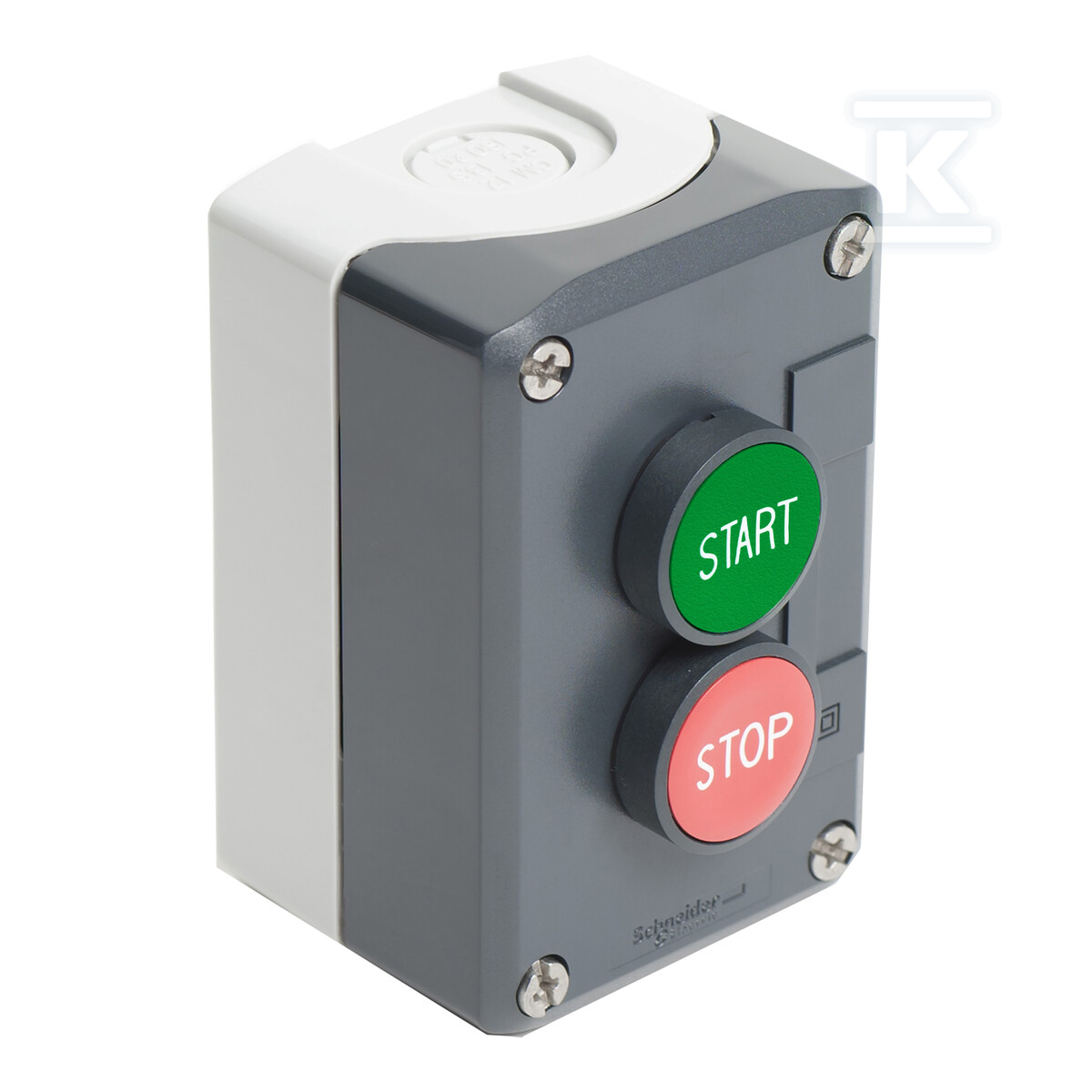 Dark grey-green/red pushbutton control - XALD215