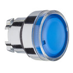 Cabeçote de botão plano com retorno automático, lâmpada BA9s, azul metálico Harmony XB4