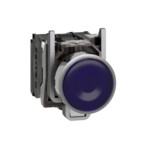 Przycisk płaski niebieski żarówka BA9s 110/120V transformator metalowy 1NO + 1NC Harmony XB4