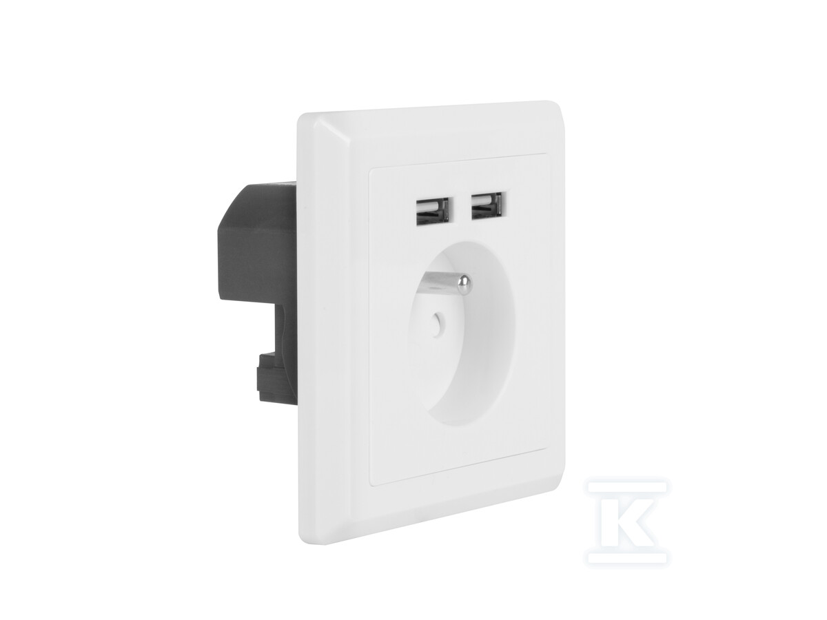 Gniazdo podtynkowe 230 V pojedyncze + - AC-WS01-USB2-E