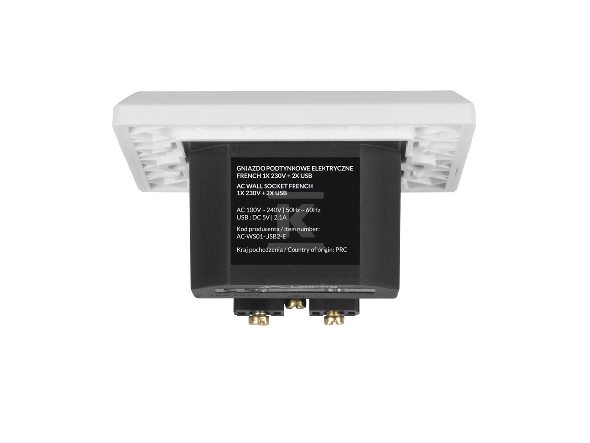 Gniazdo podtynkowe 230 V pojedyncze + - AC-WS01-USB2-E