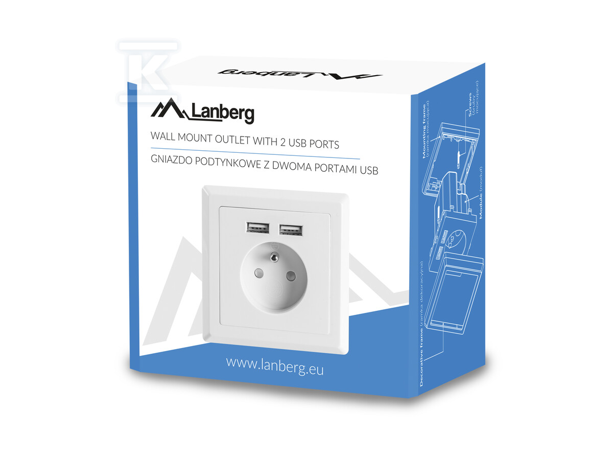Gniazdo podtynkowe 230 V pojedyncze + - AC-WS01-USB2-E